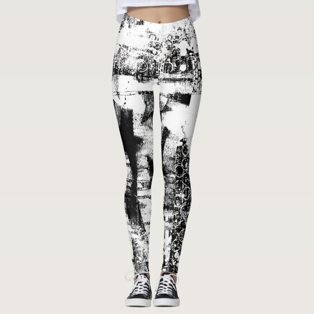 Black And White Leggings with Printed Graffiti Art (Front)