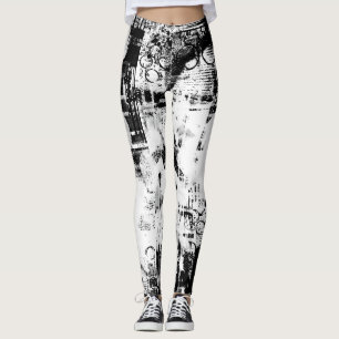 Black And White Leggings with Printed Graffiti Art