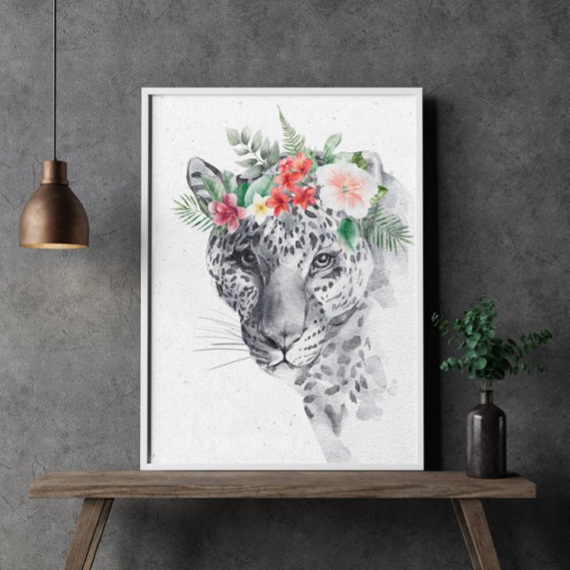Black and White Leo in Flower Crown Animal Poster (Creator Uploaded)