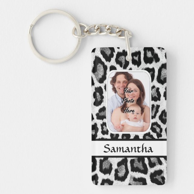 Black and white leopard animal print key ring (Front)