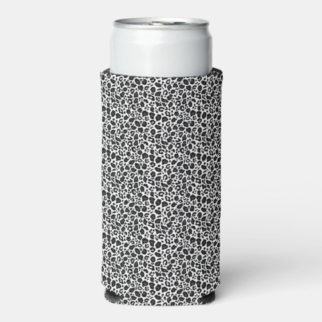 Black and white leopard cheetah pattern seltzer can cooler (Seltzer Front)