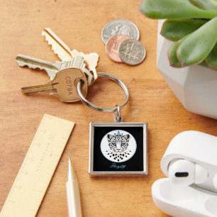 Black and White Leopard Crown Keychain Personalise