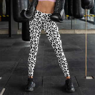 Black and White Leopard Heart Pattern Leggings