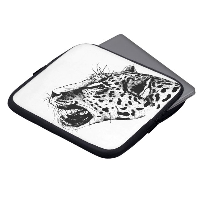 Black And White Leopard Laptop Sleeve (Front Top)