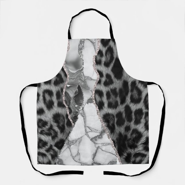 Black and White Leopard Marble  Apron (Front)