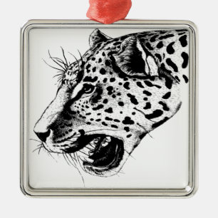 Black And White Leopard Metal Tree Decoration