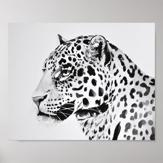 Black and White Leopard Painting Poster (Front)
