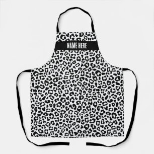 Black and white leopard pattern custome name apron