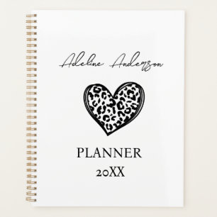 Black and White Leopard Pattern Heart Planner