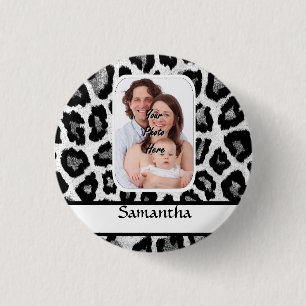 Black and white leopard print 3 cm round badge