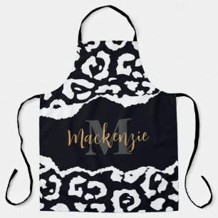 Black and White Leopard Print Apron