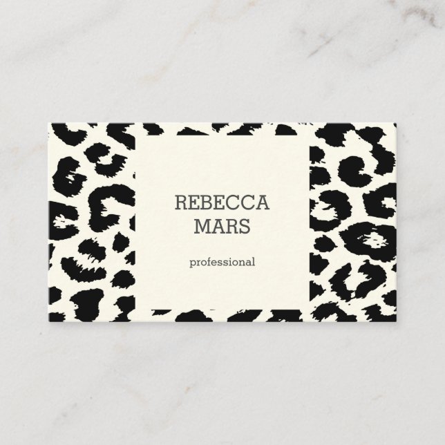 Black and white leopard print business card (Front)