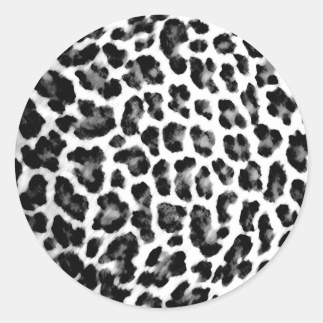 Black and White Leopard Print Classic Round Sticker (Front)