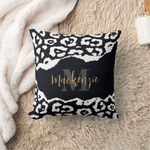 Black and White Leopard Print Cushion
