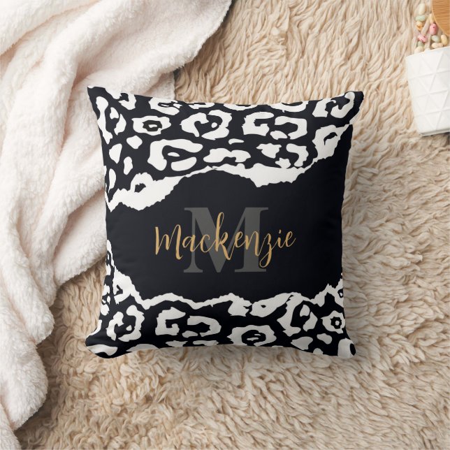 Black and White Leopard Print Cushion (Blanket)