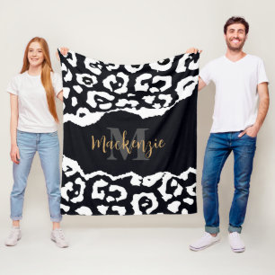 Black and White Leopard Print Fleece Blanket