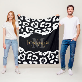 Black and White Leopard Print Fleece Blanket