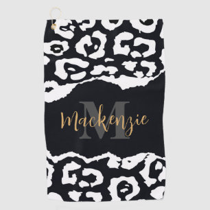 Black and White Leopard Print Golf Towel
