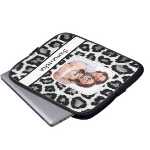 Black and white leopard print laptop sleeve