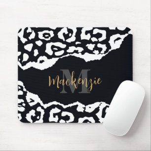 Black and White Leopard Print Mouse Pad