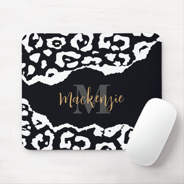 Black and White Leopard Print Mouse Pad (With Mouse)