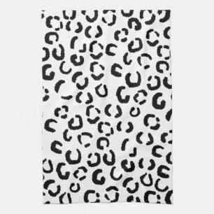 Black and White Leopard Print Pattern. Tea Towel