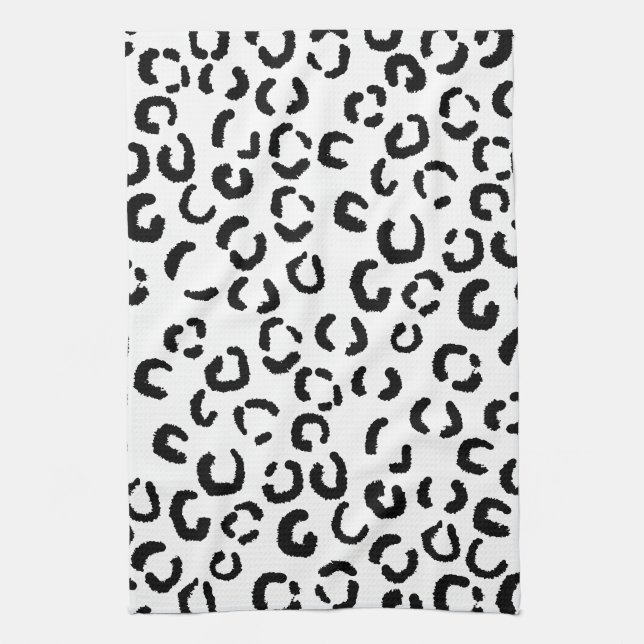 Black and White Leopard Print Pattern. Tea Towel (Vertical)