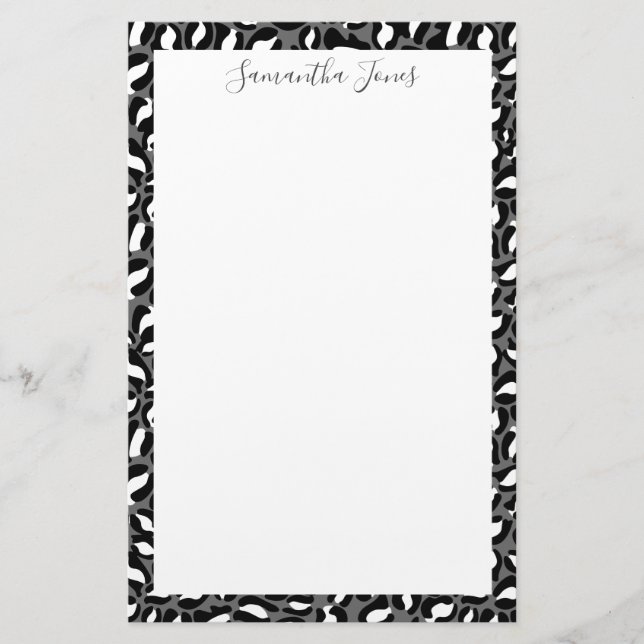 Black and White Leopard print | Personalised Stationery (Front)