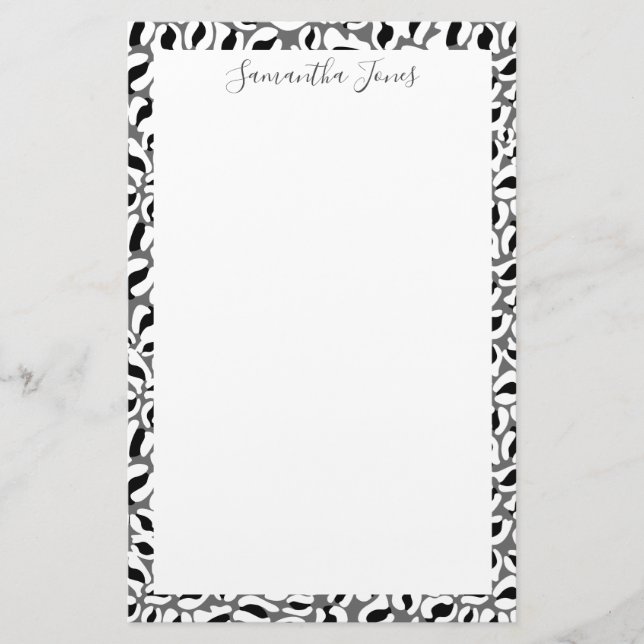 Black and White Leopard print | Personalised Stationery (Front)