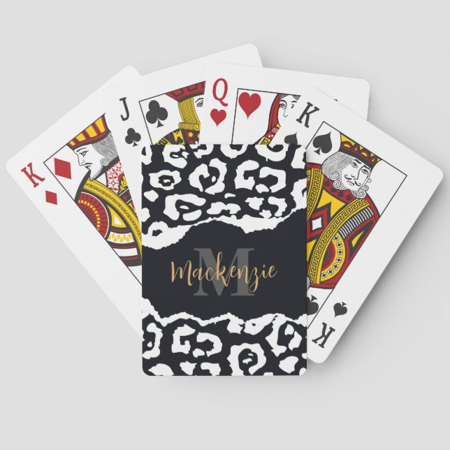 Black and White Leopard Print Playing Cards (Back)