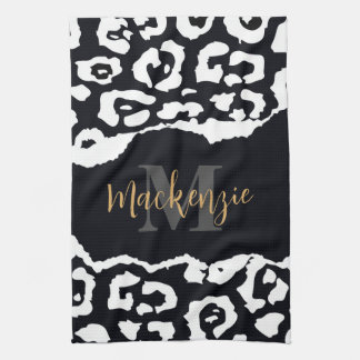 Black and White Leopard Print Tea Towel