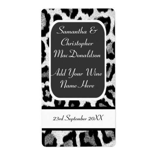 Black and white leopard print wedding wine bottle shipping label