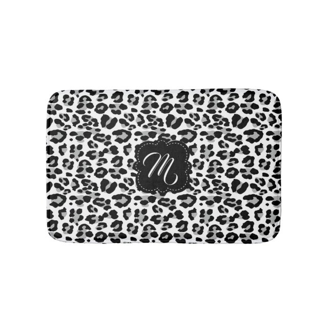 Black and White Leopard Print with Custom Monogram Bath Mat (Front)