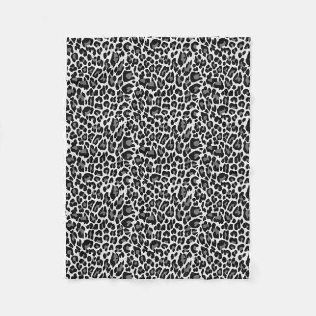 Black and White Leopard Skin Print Fleece Blanket (Front)