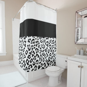 Black and White Leopard Spot Colour Block Shower Curtain