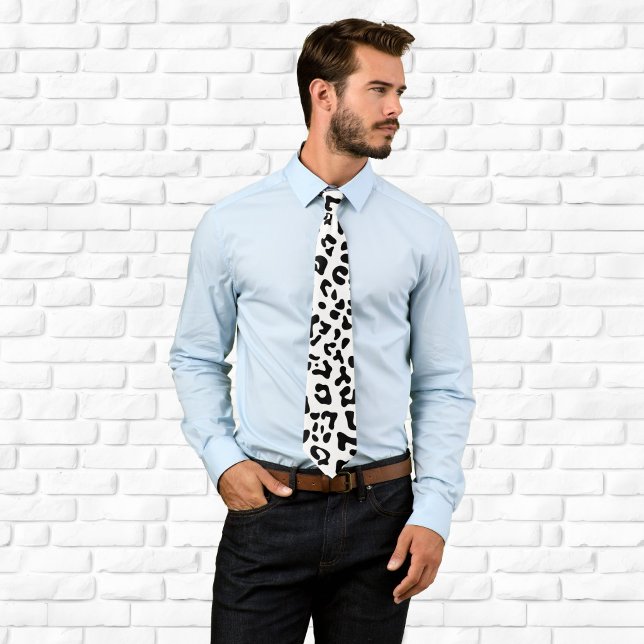 Black and White Leopard Spot Tie (Black and White Leopard Spot Neck Tie)