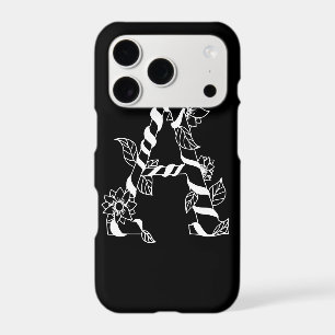 Black and White Letter "A" with Twining Flowers