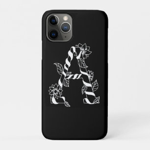 Black and White Letter "A" with Twining Flowers iPhone 11 Pro Case