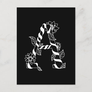Black and White Letter "A" with Twining Flowers Postcard