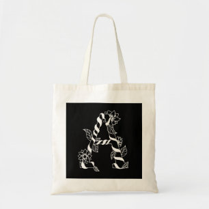 Black and White Letter "A" with Twining Flowers Tote Bag