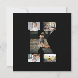 Black and White Letter K Photo Collage Thank You Card