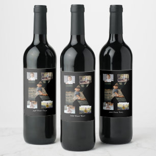 Black and White Letter K Photo Collage Wine Label