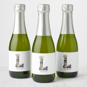 Black and White Letter L Photo Collage Sparkling Wine Label
