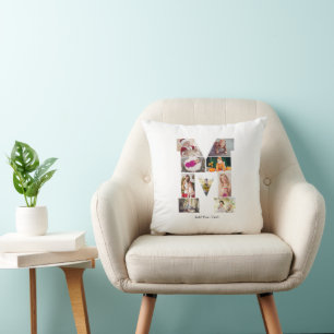 Black and White Letter M Photo Collage Cushion