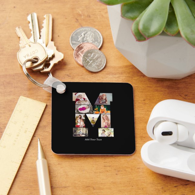 Black and White Letter M Photo Collage Key Ring (Desk)