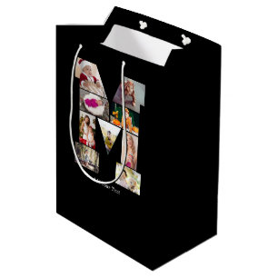 Black and White Letter M Photo Collage Medium Gift Bag