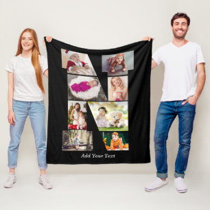 Black and White Letter N Photo Collage Fleece Blanket