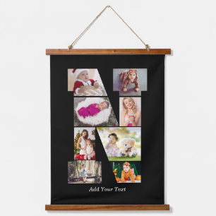 Black and White Letter N Photo Collage Hanging Tapestry