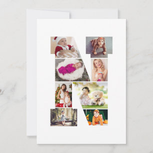 Black and White Letter N Photo Collage Thank You Card