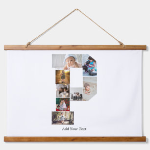 Black and White Letter P Photo Collage Hanging Tapestry